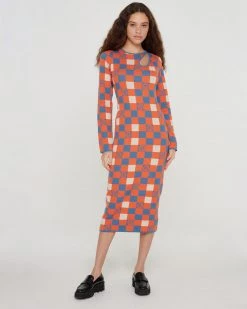 Another Girl Clothing Checkerboard Swirl Cutout Knit Dress
