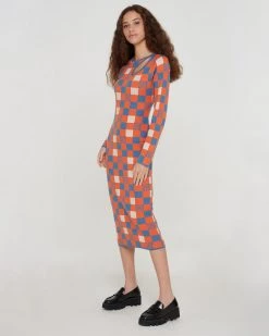Another Girl Clothing Checkerboard Swirl Cutout Knit Dress
