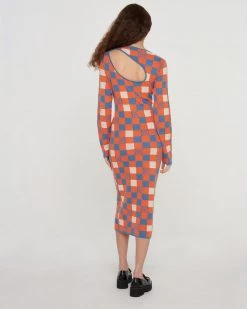 Another Girl Clothing Checkerboard Swirl Cutout Knit Dress
