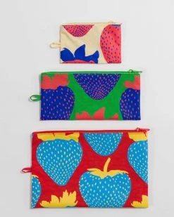 Baggu Flat Pouch Set - Electric Strawberries