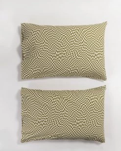 Baggu Pillowcase Set Of 2 - Moss Trippy Checker Living