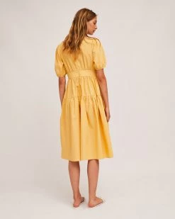 Compañía Fantástica Puff Sleeve Tiered Dress - Yellow Clothing