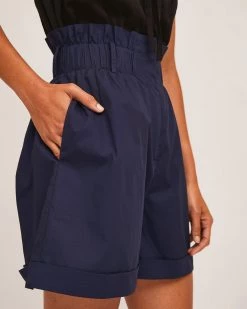 Compañía Fantástica High Waisted Paper Bag Shorts - Navy Blue
