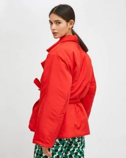 Compañía Fantástica Tie Waist Puffy Coat - Red