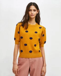 Compañía Fantástica Clothing Short Sleeve Polka Dot Sweater - Mustard