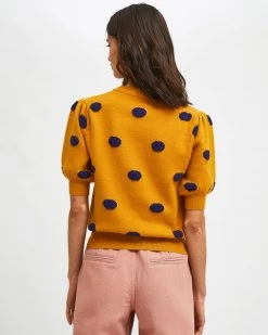 Compañía Fantástica Clothing Short Sleeve Polka Dot Sweater - Mustard