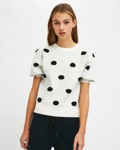 Compañía Fantástica Short Sleeve Polka Dot Sweater - Off White