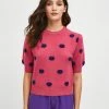 Compañía Fantástica Short Sleeve Polka Dot Sweater - Pink Clothing
