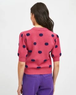 Compañía Fantástica Short Sleeve Polka Dot Sweater - Pink Clothing