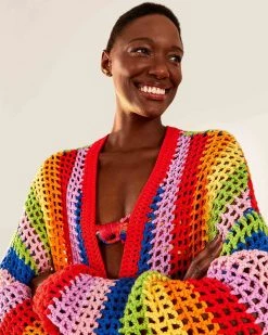 Farm Rio Multicolored Crochet Cardigan