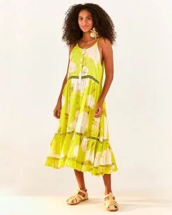 Farm Rio Yellow Neon Garden Midi Dress NEW