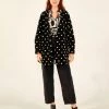 Farm Rio Clothing Black And White Polka Dot Fleece Cardigan