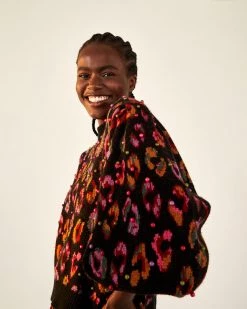 Farm Rio Black Ikat-Dyed Leopard Ball Sweater Clothing