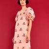 Farm Rio Clothing Cherry Cross - Stitch Midi Dress