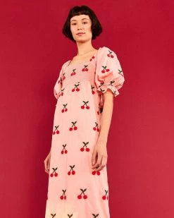 Farm Rio Clothing Cherry Cross - Stitch Midi Dress