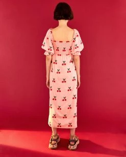 Farm Rio Clothing Cherry Cross - Stitch Midi Dress