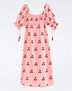 Farm Rio Clothing Cherry Cross - Stitch Midi Dress