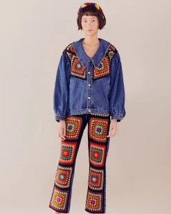 Farm Rio Crochet Embroidered Denim Jacket