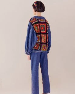Farm Rio Crochet Embroidered Denim Jacket
