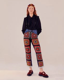Farm Rio Crochet Embroidered Denim Pants Clothing