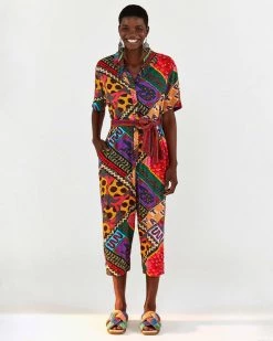 Farm Rio Dotted Patch Scarf Jumpsuit Clothing