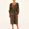 Farm Rio Green Animal Sky Midi Dress
