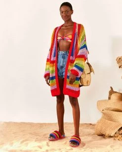 Farm Rio Multicolored Crochet Cardigan