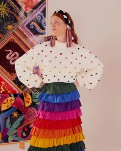 Farm Rio Rainbow Dots Sweater - Off White Clothing