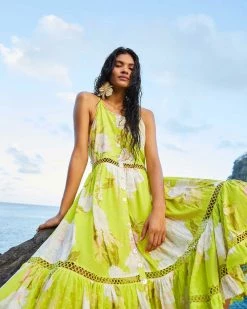 Farm Rio Yellow Neon Garden Midi Dress NEW