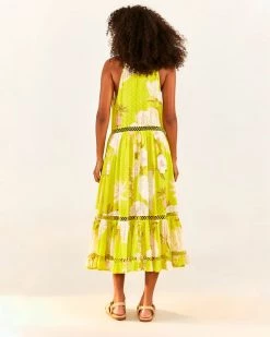 Farm Rio Yellow Neon Garden Midi Dress NEW