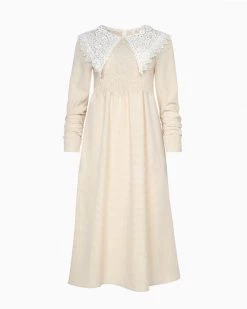 Ghospell Canvas Lace Midi Dress Clothing