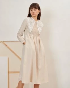 Ghospell Canvas Lace Midi Dress Clothing