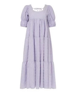 Ghospell Cascade Check Tiered Midi Dress Clothing