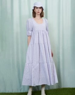 Ghospell Cascade Check Tiered Midi Dress Clothing