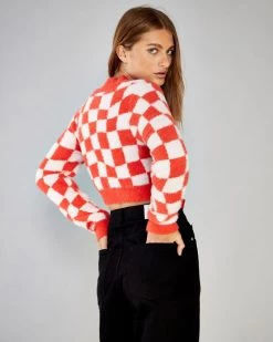 Glamorous Cropped Cardigan - Spicy Orange/Pale Pink Clothing