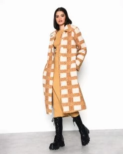 Glamorous Camel Check Coat Clothing