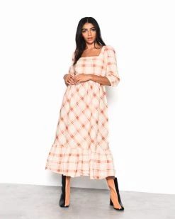 Glamorous Cream Sandstone Check Dress
