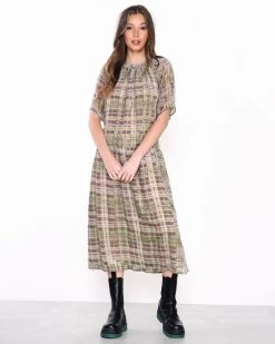 Glamorous Green Devore Check Dress Clothing