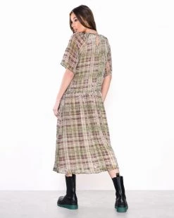Glamorous Green Devore Check Dress Clothing