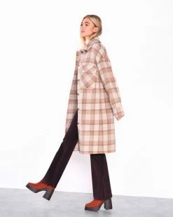Glamorous Beige Multi Check Coat