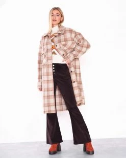 Glamorous Beige Multi Check Coat