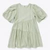 Moon River Bubble Sleeve Tiered Mini Dress Clothing