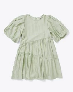 Moon River Bubble Sleeve Tiered Mini Dress Clothing