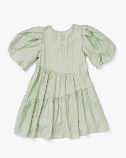 Moon River Bubble Sleeve Tiered Mini Dress Clothing