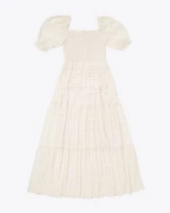 Moon River Clothing Smocked Square Neck Midi Dress - Cream