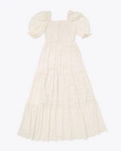 Moon River Clothing Smocked Square Neck Midi Dress - Cream