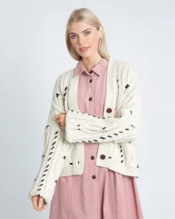 Native Youth Chunky Cable Cardigan - Ivory