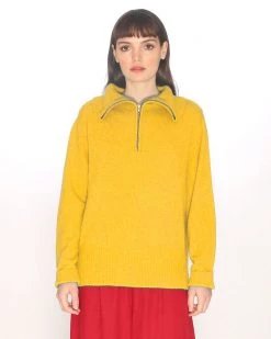 Pepa Loves Zip Neck Sweater - Yellow Clothing