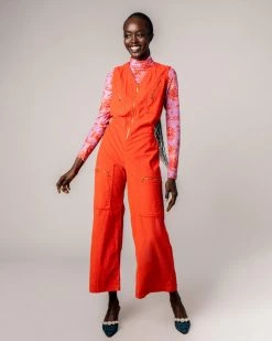 Rachel Antonoff Mickey Jumpsuit - Hot Orange Clothing