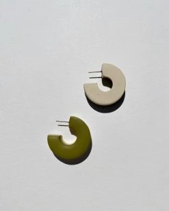 Sigfus Designs Chunky Two Toned Hoops - Olive/Oat Accessories